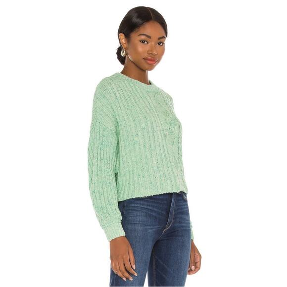 Free People Green On Your Side Cable Knit Cropped Boxy Pullover Sweater Small - Picture 5 of 16